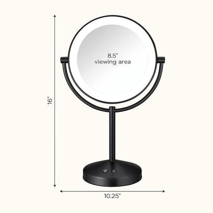 Conair Lighted Makeup Mirror, Double-Sided LED Vanity Mirror with 1X/10X Magnification, 3 Light Settings, 3 Modes, 360� Rotation, Matte Black Finish