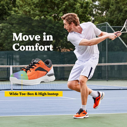 FitVille Men's Wide Tennis Shoes Comfortable Pickleball Shoes with Arch Support for Plantar Fasciitis Wide Feet Orange