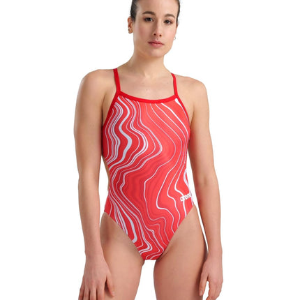 ARENA Women's Marbled Swimsuit, Red/Red Multi, 36 