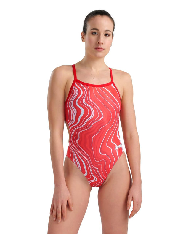 ARENA Women's Marbled Swimsuit, Red/Red Multi, 36 
