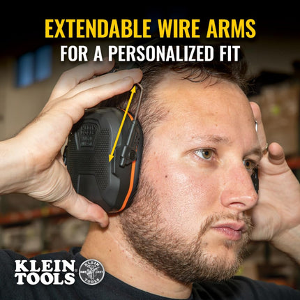 Klein Tools 60570 Hearing Protection Earmuffs, NRR 27dB, Ultra Thin Adjustable Safety Earmuffs Over The Head for Noisy Job Sites
