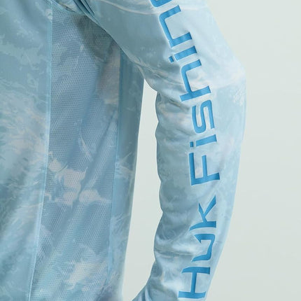 HUK Men's Standard Pursuit Pattern Crew Sleeve, Performance Shirt, Mossy Oak-Stormwater Bonefish