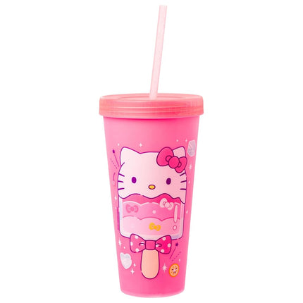 Silver Buffalo Sanrio Hello Kitty and Friends 4 Pack Color Changing Plastic Tumblers Featuring Hello Kitty, My Melody, Badtz Maru, and Cinnamoroll, 24 Ounce