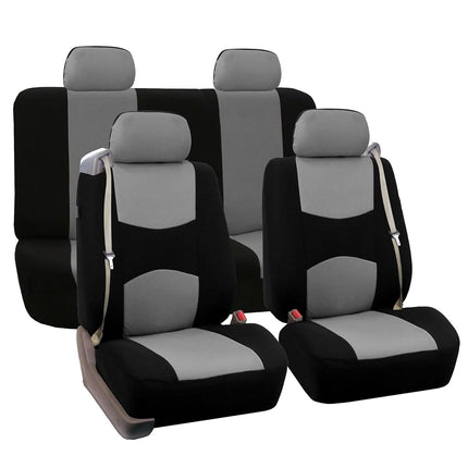 FH GROUP Three Row Full Set - 7 Seater All Purpose Flat Cloth Built-in Seat Belt Car Seat Cover- Universal Fit for Cars Trucks and SUVs Gray/Black