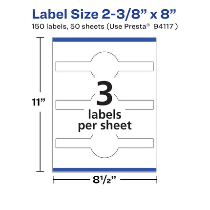 Avery Matte White Removable Cigar Labels with Sure Feed Technology, 2-3/8" x 8", 150 Removable Labels, Laser/Inkjet Printable Labels