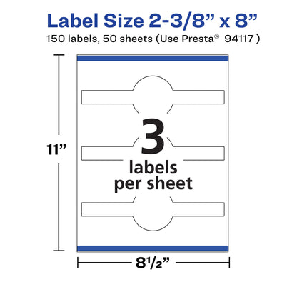 Avery Matte White Removable Cigar Labels with Sure Feed Technology, 2-3/8" x 8", 150 Removable Labels, Laser/Inkjet Printable Labels