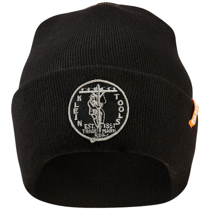 Klein Tools 60388 Heavy Knit Hat with Wide Cuff, Black, One Size Fits Most, Vintage Patch Logo