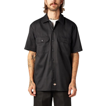 Dickies Men's Flex Relaxed Fit Short Sleeve Work Shirt, Black, XL
