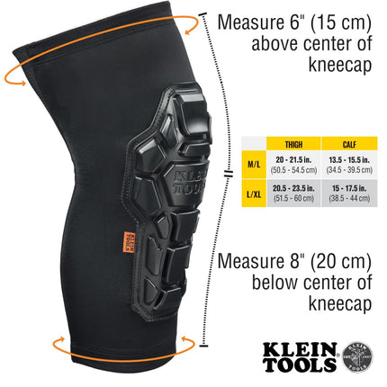 KLEIN TOOLS 60611 Knee Pads, Heavy Duty Padded Knee Sleeves, Breathable Mesh Back, Elastic Cuff with Slip-Resistant Silicone, Black, L/XL