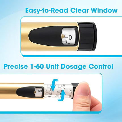 60 Units Reusable Peptide Pen Injector, Clear Scale and Protect Case, Compatible with 3ML for Home and Travel Use(Gold)