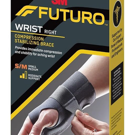 Soporte Energizante de Muñeca Futuro, ayuda a aliviar los síntomas del síndrome del túnel carpiano, mano derecha, talla pequeña/mediana, color negro, soporte estabilizador moderado