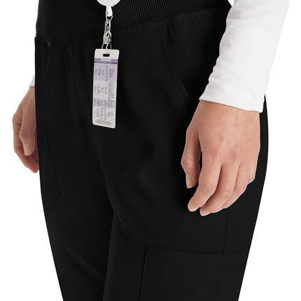 EDS Essentials Scrubs for Women, Yoga-Inspired Pull-On Pant with Four-Way Stretch and Moisture Wicking DK005, Black, Medium Petite