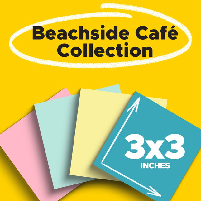 Post-it Notes, 3x3 in, 4 Pads, America's #1 Favorite Sticky Notes, Beachside Caf� Collection, Pastel Colors (Pink, Mint, Yellow), Recyclable (5401)