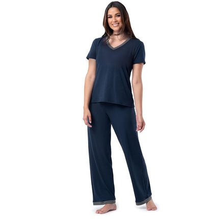 Fruit of the Loom Women's Short Sleeve Tee and Pant 2 Piece Sleep Pajama Set, Midnight Blue, 2X