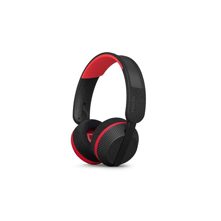 PHILIPS TAA6219BK Solar Powered Self Charging On Ear Bluetooth Headphones - 80 Hour Battery Reserve Ideal for Working Out, Running and Other Sports - Black and Red
