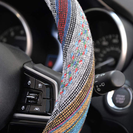 BDK Woven Boho Bohemian Hippie Saddle Blanket Style Steering Wheel Cover for Women - Universal Fit for Standard Wheel Sizes 14.5 15 15.5 inches (Woven Style - Aztec/Incan)