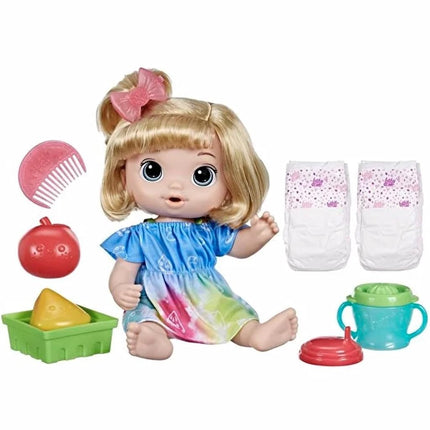 Baby Alive Fruity Drinks - Interactive Doll Drinking Her Nappy & Wet - Citrus Juicer & Artificial Fruits - Rainbow Outfit with Fruit Motifs - Ages 3+