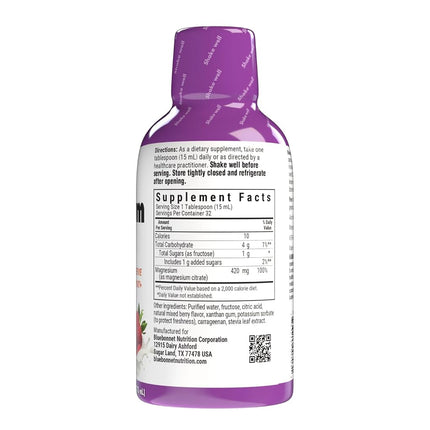 Bluebonnet Nutrition Liquid Magnesium Citrate, For Calm, Muscle Cramps, Stress Relief, Vegan, Vegetarian, Non GMO, Gluten Free, Soy Free, Milk Free, Kosher, 16 fl oz 32 Servings, Mixed Berry Flavor