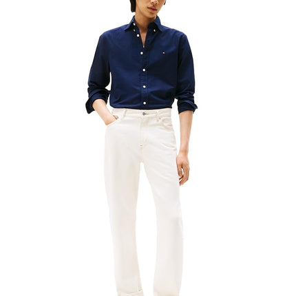 Tommy Hilfiger Long Sleeve Oxford Regular Fit, Men's Button Down Shirts, Also Available in Big and Tall, Preppy Navy/Desert Sky Solid, XXL