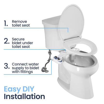 LUXE Bidet Neo 185 (Elite) Non-Electric Bidet Toilet Attachment w/Self-Cleaning Dual Nozzle and Easy Water Pressure Adjustment for Sanitary and Feminine Wash (Blue and White) 13.5 x 7 x 3 inches