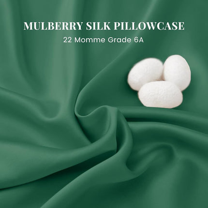 THXSILK 100% Pure Mulberry Silk Pillowcase for Hair and Skin, 6A Grade 22 Momme Silk Pillow Case Queen Size 20"x30", Real Silk Pillowcase with Zipper, Anti Aging Acne Free (Emerald Green)