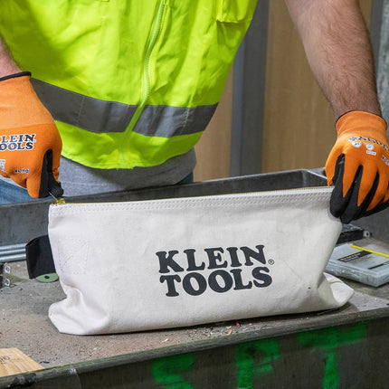 KLEIN TOOLS 62042 16-Inch Zipper Bag, Extra Long, No. 10 Canvas, Heavy Duty Tool Bag, 3-Inch Stand-Up Bottom, Multipurpose for Tools or Crafts