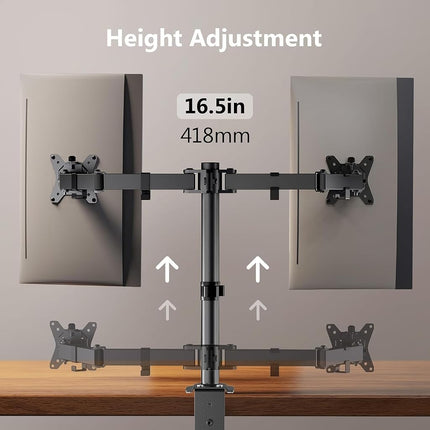 ErGear Dual Monitor Stand for 13 to 32 Inch Screens, Dual Monitor Arm Ergonomic Viewing Angle - Adjustable Tilt 90°/ Swivel 180°/ Rotate 360°/ VESA 75/100mm