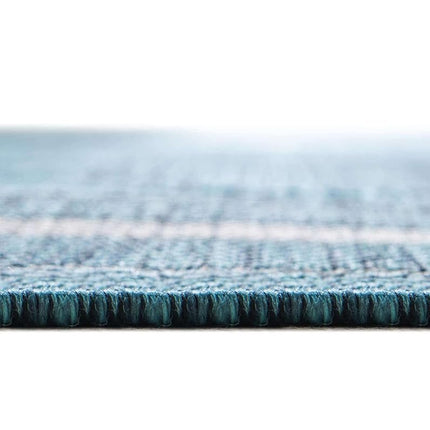 Unique Loom Outdoor Border Collection Area Rug - Soft Border (10' Round Teal/Ivory)
