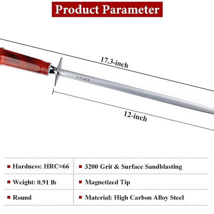 Kopala Efficient 12 InchES Round Honing Steel Magnetized High Hardness Sharpening Rod Knife Sharpener Steel for Kitchen Knives, Honing Rod with Gift Box
