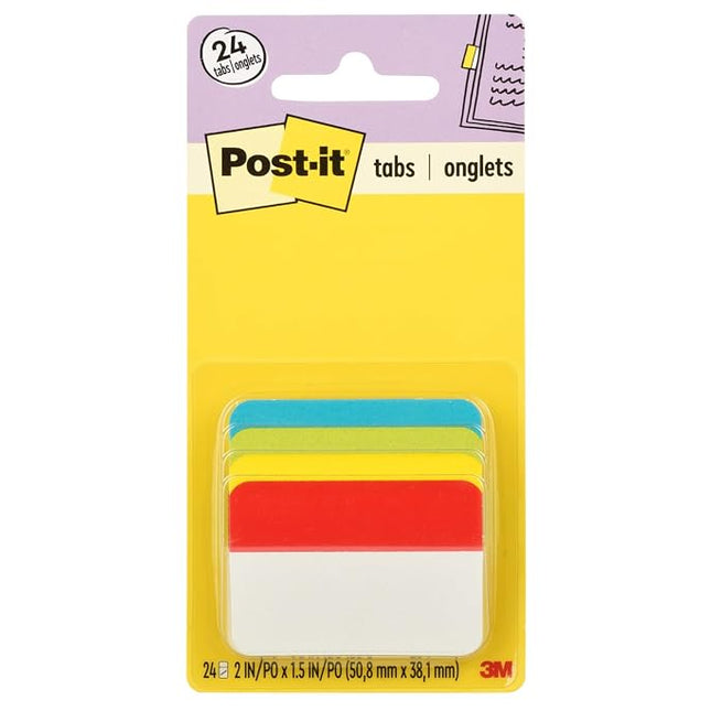 Post-it Tabs, 2 in. Angled Solid, Assorted Primary Colors, 6 Tabs/Color, 4 Colors, 24 Tabs/Pack, (686A-ALYR)
