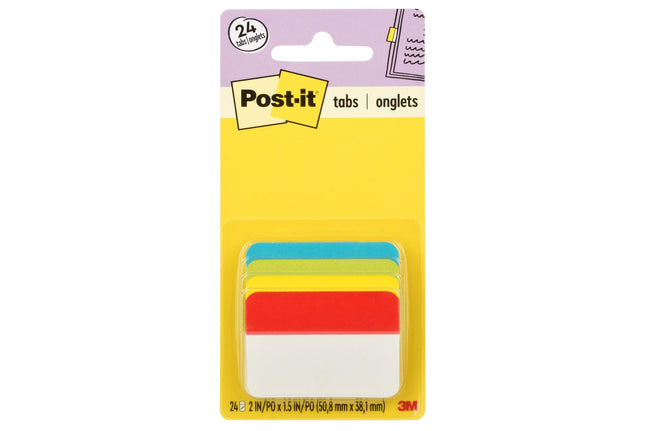 Post-it Tabs, 2 in. Angled Solid, Assorted Primary
