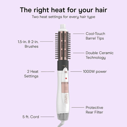 Conair 2-in-1 Double Ceramic Lightweight Hot Air Brush, Smooth Results for All Hair Types, More Shine and Less Frizz, Hair Styler