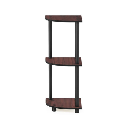 Furinno TURN-N-TUBE Corner Shelf, 3-Tier Corner Bookshelf, Display Storage Shelves with Open Shelves, for Organization and Storage, Living Room, Home Office, Garage, Dark Cherry