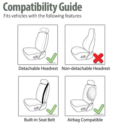 FH GROUP Front Set Faux Leather Car Seat Covers for Low Back Seat with Removable Headrest, Universal Fit, Airbag Compatible Seat Cover for SUV, Gray/Black