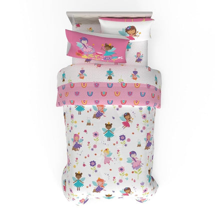 Juego de edredón y sábanas Franco con funda de almohada, microfibra, rosa, 5 piezas, tamaño individual