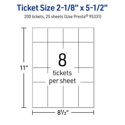Avery Printable Rectangle Tickets, 2-1/8" x 5-1/2", Glossy White Cardstock, Laser/Inkjet Printable, 200 Total