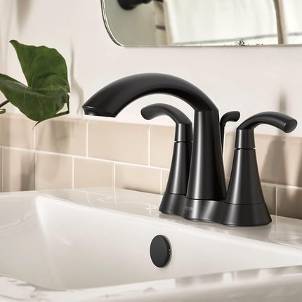 Moen 6172BL Glyde Grifo de Baño Centerset de Arco Alto de Dos Manijas, Negro Mate