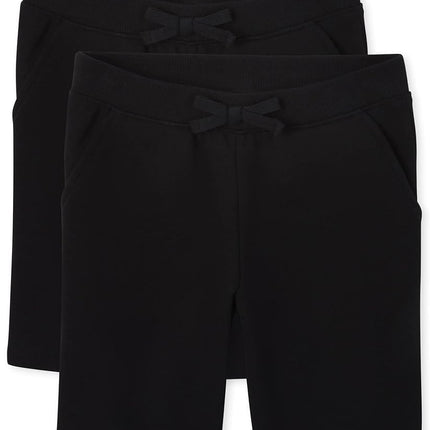 The Children's Place Short en molleton athlétique pour filles, 7 po, noir, paquet de 2, petit