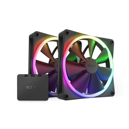 Ventiladores NZXT F140 RGB - RF-R14DF-B1 - Personalización avanzada de iluminación RGB - Refrigeración ultrasilenciosa - Doble (Ventilador y controlador RGB INCLUIDOS) - Ventilador de 140 mm - Negro