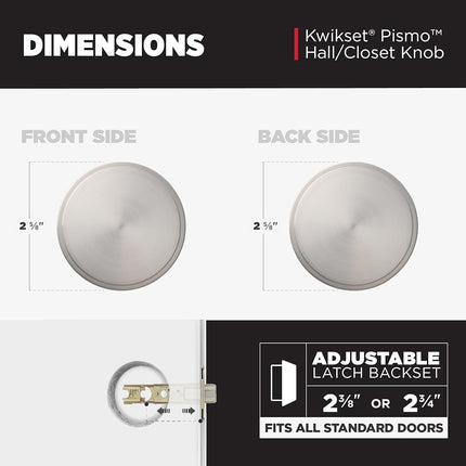 Kwikset 97200-890 Pismo Hallway/Closet Door Knob, Satin Nickel