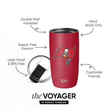 Simple Modern Officially Licensed NFL Tampa Bay Buccaneers 16oz Travel Coffee Tumbler with Flip Lid | Stainless Steel Cup | Football Gifts for Men, Women | Voyager Collection | Tampa Bay Buccaneers