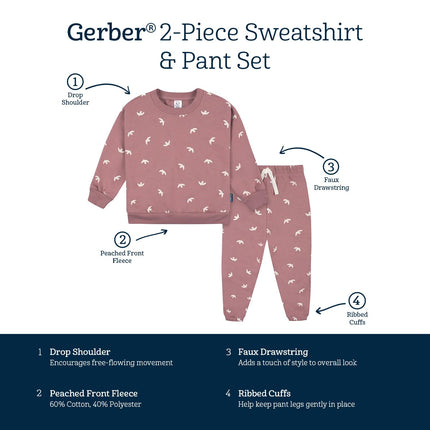 Gerber Baby Girls' Toddler 2-piece Fleece Sweatshirt and Jogger Set, Birds, 12 Months