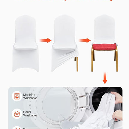 VEVOR 100 Pcs White Chair Covers Polyester Spandex Chair Cover Stretch Slipcovers for Wedding Party Dining Banquet Flat-Front Chair Covers