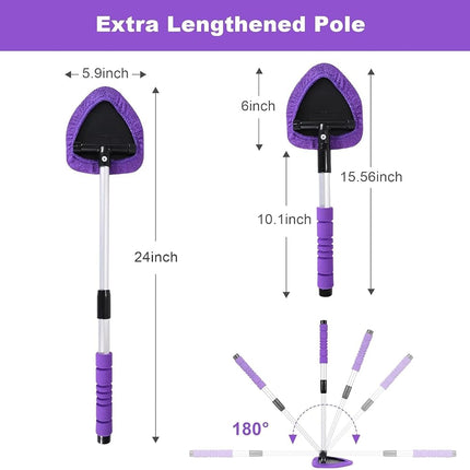 Xindell Window Cleaner Tool – 24inch Car Windshield Cleaner with 4 Microfiber Pads Bonnets Extendable Car Glass Cleaner Long Soft Sponge Handle for Auto Cleaning, XD-JULY01-G