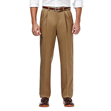 Haggar Men's Premium No Iron Khaki Classic Fit Ple