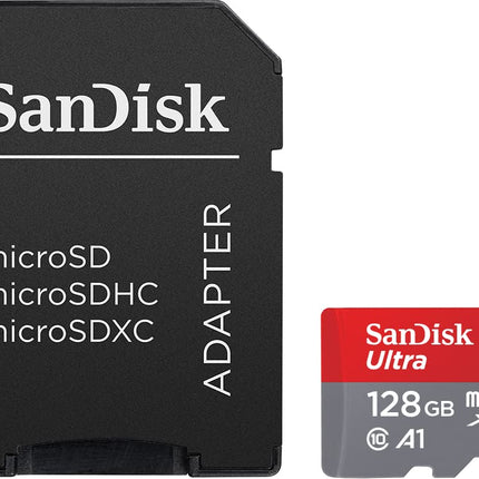 SanDisk 128GB Ultra microSDXC card + SD adapter up to 140 MB/s with A1 App Performance UHS-I Class 10 U1 - Twin Pack