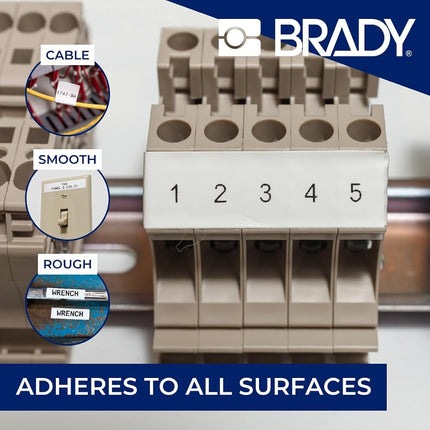 Brady Nylon Cloth Pre-Sized Labels for BMP51, BMP53 & M511 Label Printers – Self-Adhesive Waterproof Tape, Black on White, 22.86mm x 12.70mm + 11.18mm Diameter – Model M5-117-499