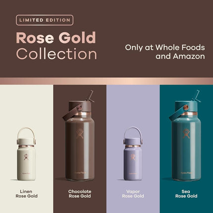 Hydro Flask Water Bottle - Insulated Stainless Steel - Wide Mouth Flex Straw Lid, Non Spill, Leakproof and Refillable in 32 Oz Sea Rose Gold