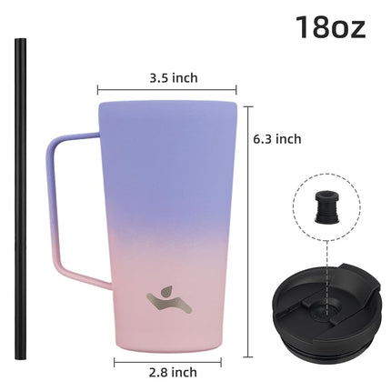 Konokyo Insulated Tumbler with Handle and Straw, 18 OZ Travel Coffee Mug Stainless Steel Cup Metal Water Bottle,Pastel Sunset