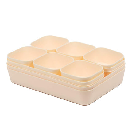 Backerysupply Set Of 12 Beige Color Plastic Desk Drawer Organizers For Makeup Bathroom Office Kitchen Vanity Drawer Storage Box Container